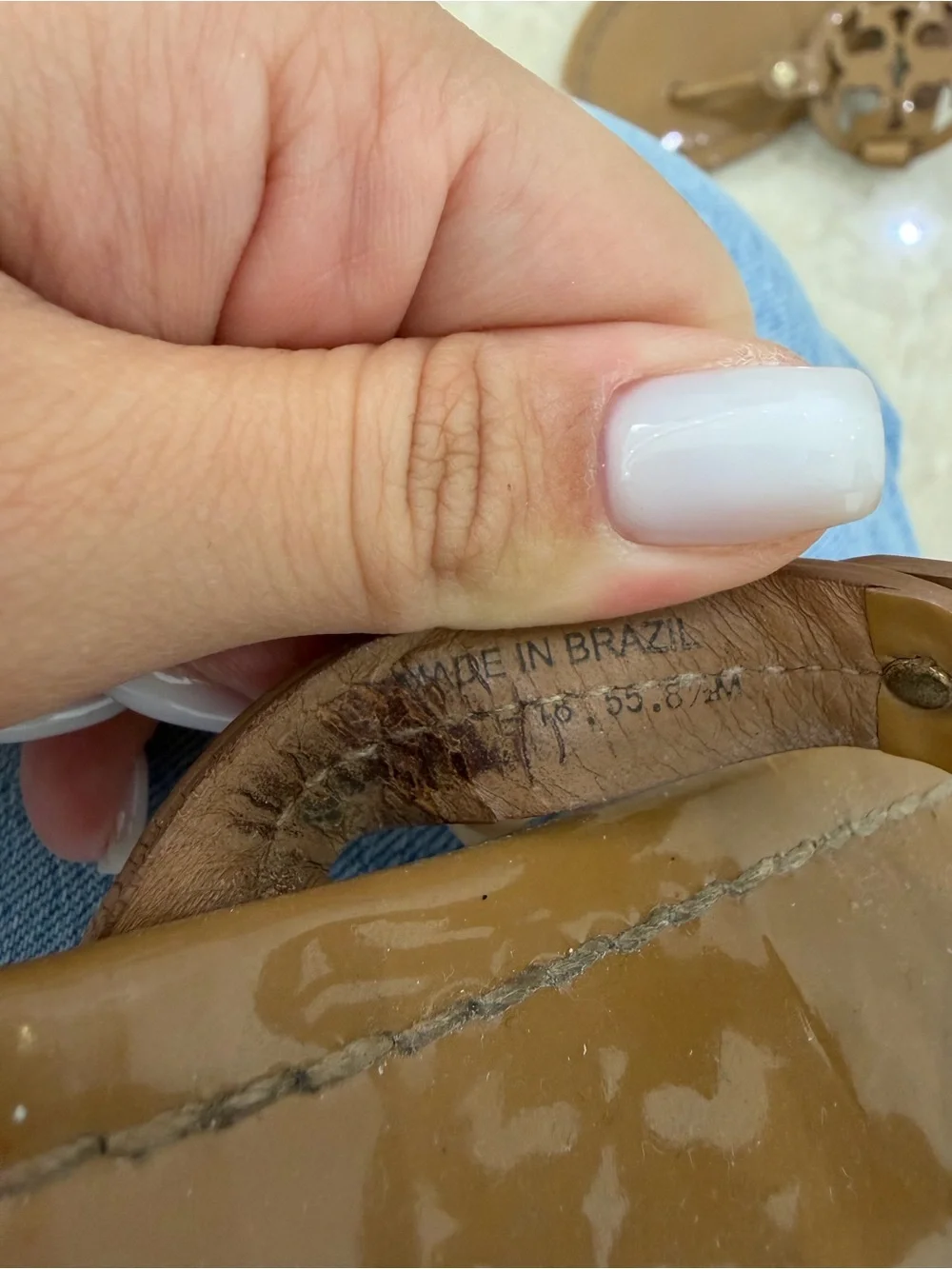 Tory Burch Tan Patent Leather Thong Sandals